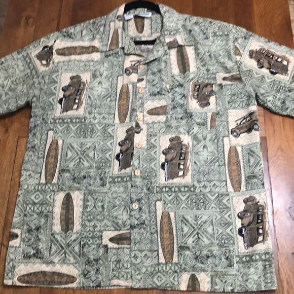 ten2one Green and Brown Short Sleeve Hawaiian shirt - Picture 1 of 5